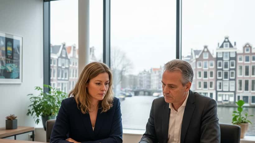 Nederlandse vrouw bespreekt ontslagrechten met arbeidsrechtadvocaat in Amsterdam-kantoor