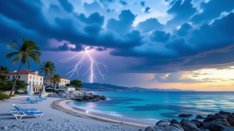 Gewitterwolken und Blitze über der kroatischen Adriaküste bei Sturm im Sommer 2026