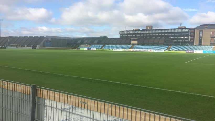 Brøndby Stadion set fra banen under en Superliga-kamp