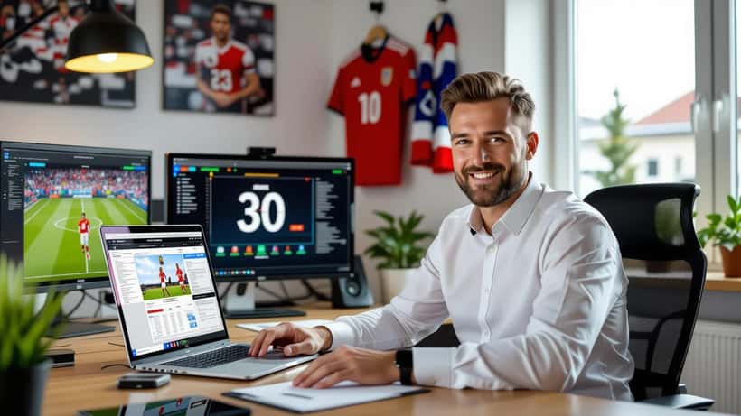 Maximilian Hahn, ny fotbollschef på Djurgårdens IF, granskar spelardata i ett fotbollskontor i Stockholm 2026