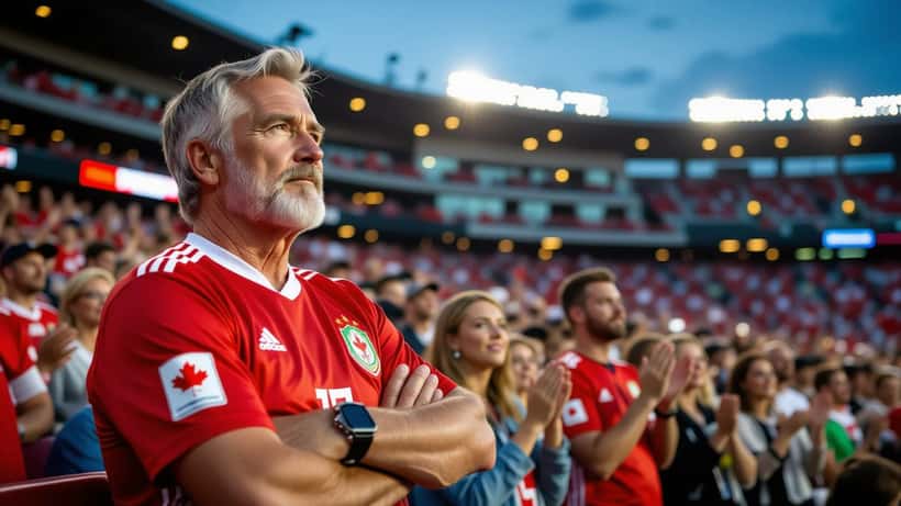 Packed evening stadium crowd at BMO Field cheering during Canada vs Chile soccer match