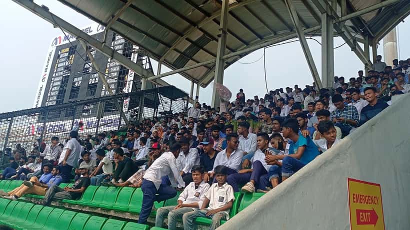 Bangladesh and Sri Lanka cricket players on the pitch during a test match