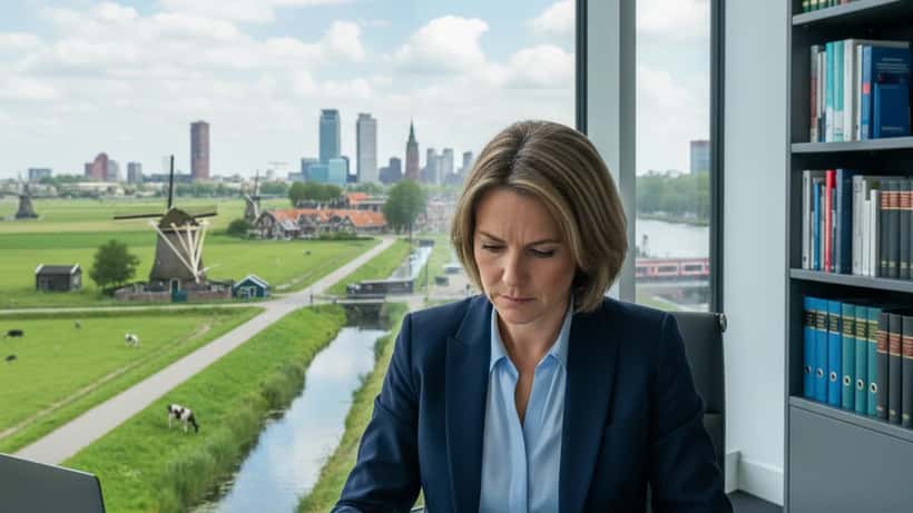 Nederlandse advocate bekijkt UWV-documenten in modern Amsterdams kantoor 2026