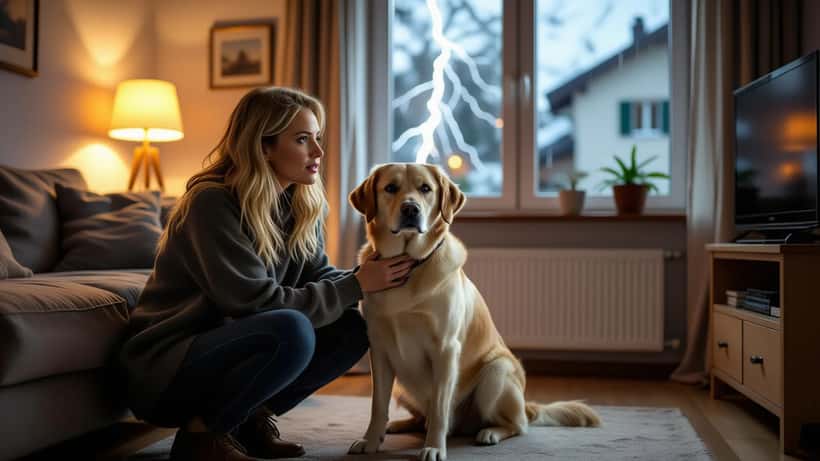 Ängstlicher Hund sucht Schutz bei Besitzerin während Gewitter in Wiener Wohnung