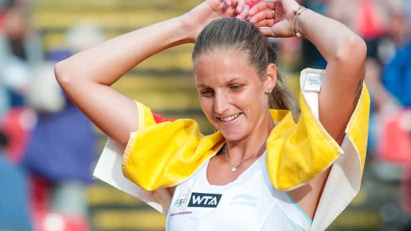Karolína Plíšková on the tennis court during a WTA match