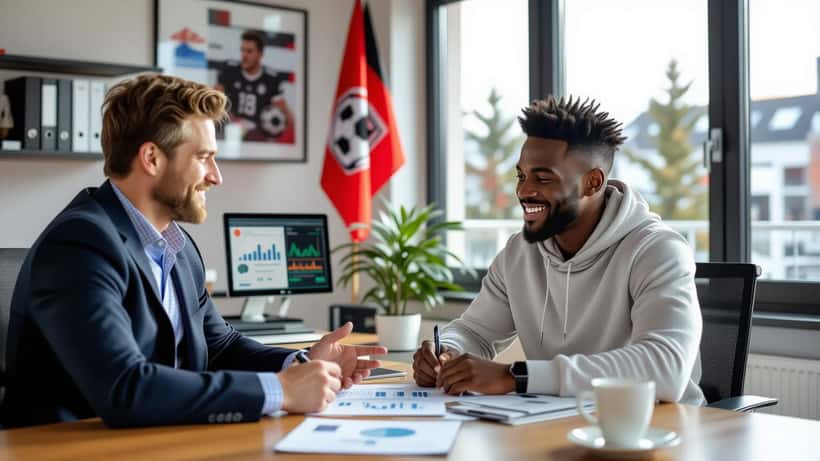 Finanzberater und Profisportler besprechen Anlagestrategien in modernem Münchner Büro – symbolisch für Matthias Sammers Warnung 2026