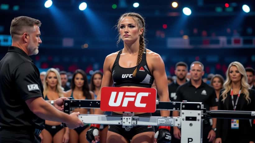 Combattante MMA sur la balance lors de la pesée officielle avant un combat UFC