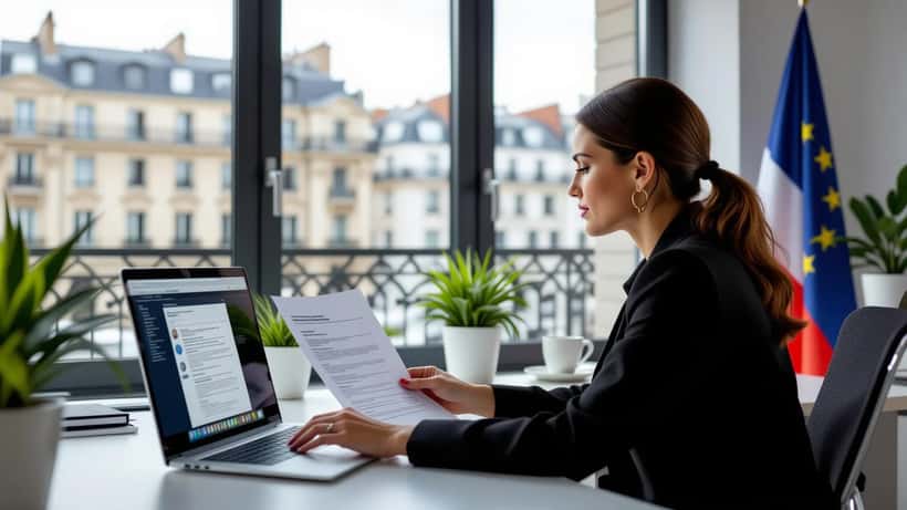 Professionnel français vérifiant les paramètres de confidentialité sur un réseau social américain en 2026