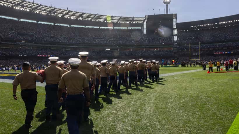 U.S. Marines and servicemembers at the NFL Melbourne game showcase, Marvel Stadium 2026