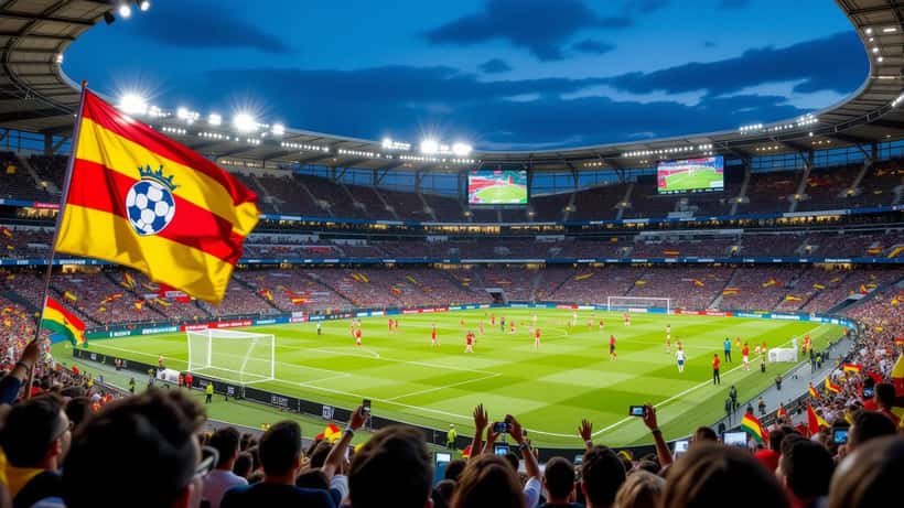 Estádio de futebol internacional lotado durante o encontro entre Equador e Alemanha em 2026