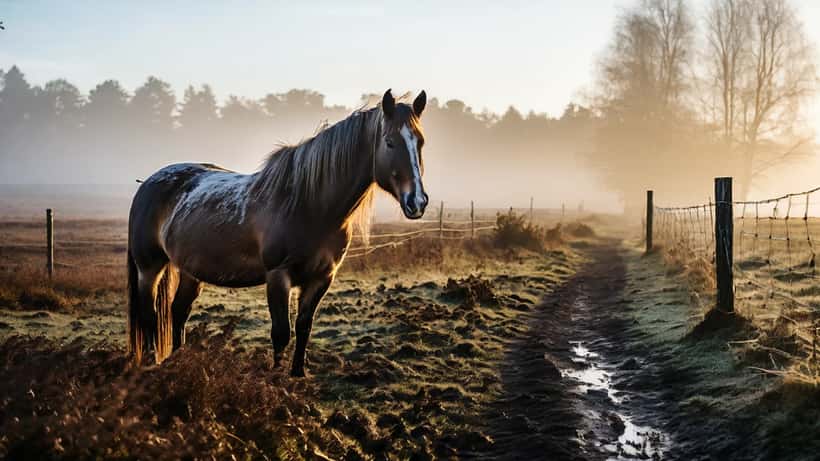 Hästhage i norra Sverige med mist och störd mark efter ett rovdjursangrepp