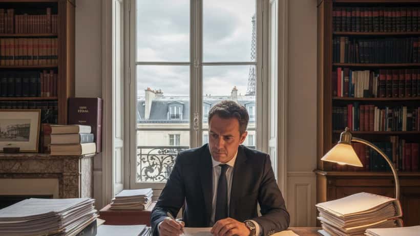 Avocat pénaliste français consultant des documents juridiques dans son cabinet à Paris après le démantèlement du tunnel de Ceuta
