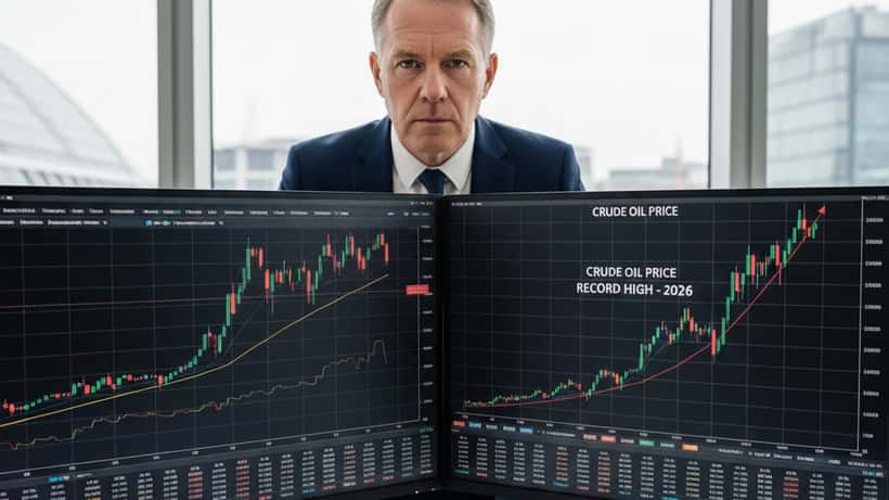 British wealth manager reviewing oil price charts and financial projections in a City of London office