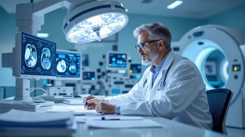 Læge konsulterer kræftpatient om nyrekræft diagnose