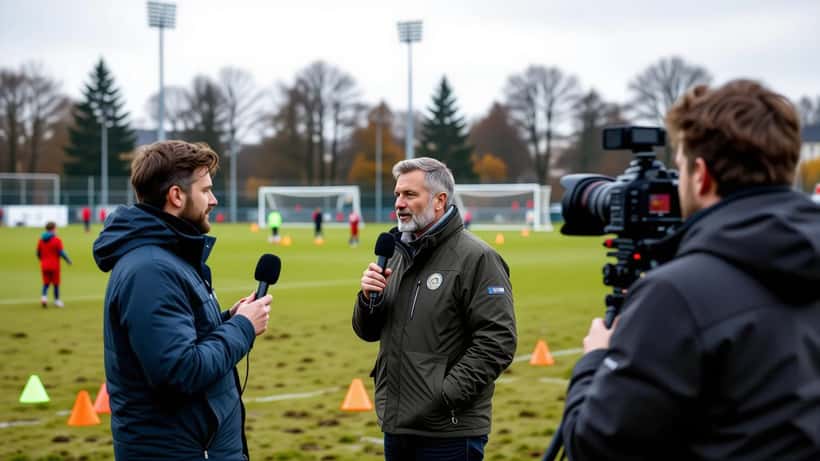 Jonas Hummels ZDF Doku Tatort Jugendfussball Journalist interviewt Elternteil am Fussballplatz