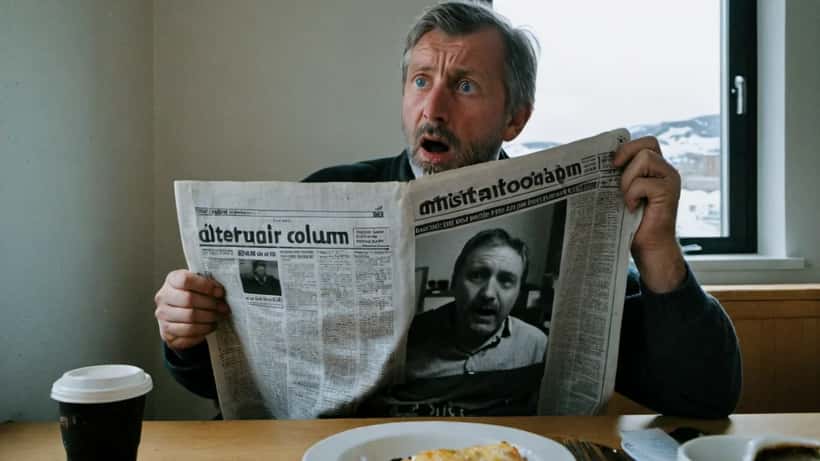 Maður les dauðsfréttatilkynningu um sig sjálfan í íslenskum dagblaði