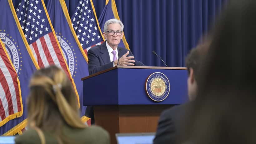 Jerome Powell taler ved pressemøde om Federal Reserves rentebeslutninger