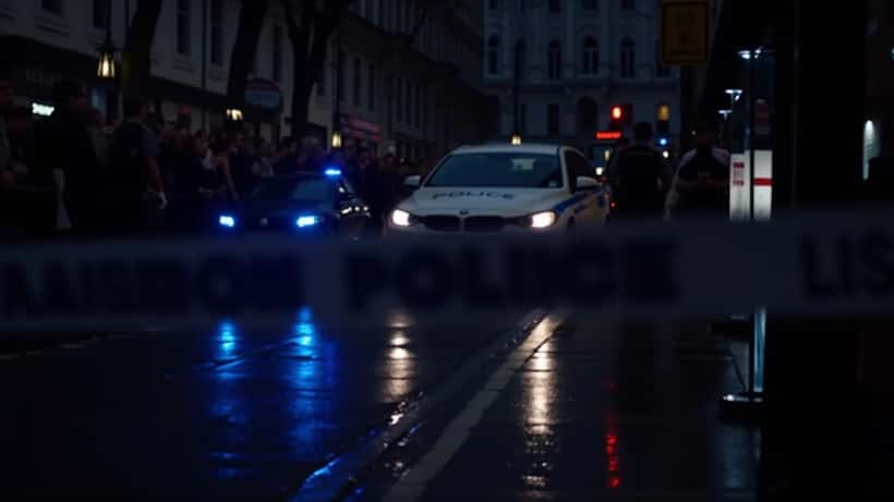 Polisavspärrning och blåljus utanför en nattklubb i London nattid