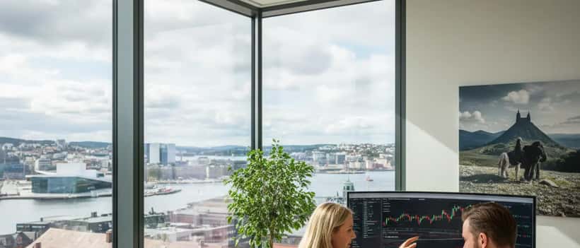 Norsk formuesrådgiver gjennomgår investeringsportefølje i Oslo-kontor