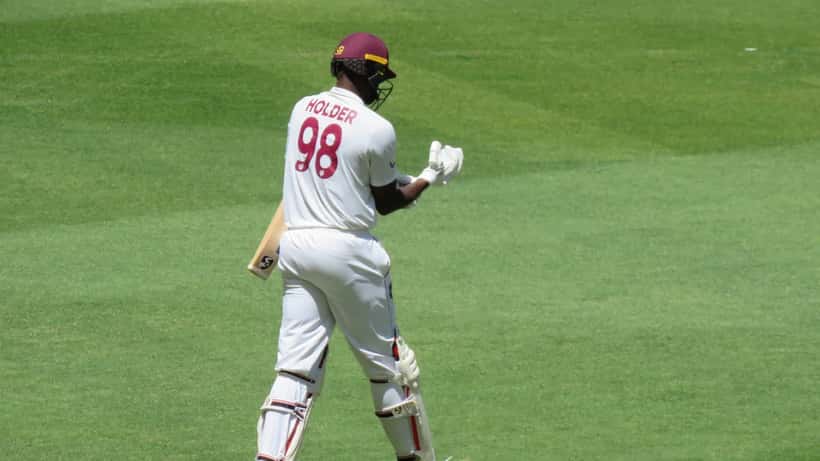 Jason Holder batting for West Indies at Perth Stadium in a Test match