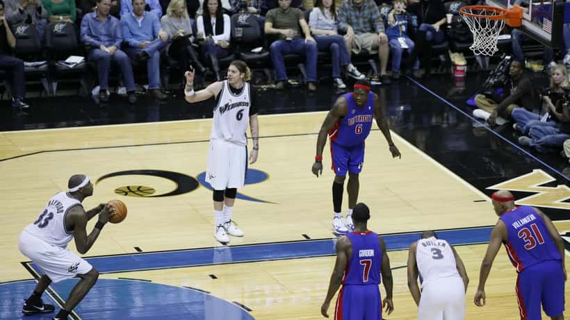 Detroit Pistons players in NBA game action against Washington Wizards