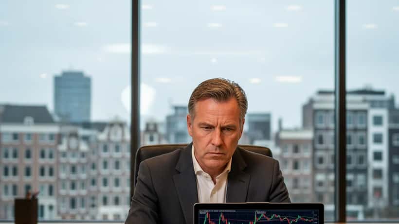 Nederlandse belegger bekijkt volatiele beursgrafieken op laptop