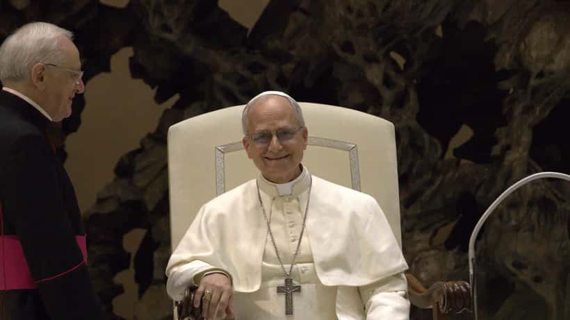 Pope Leo XIV, the first American pope, in official papal vestments at the Vatican