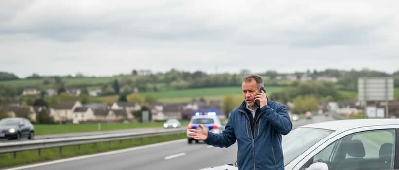 Conducteur français signalant un accident sur l'autoroute à la police