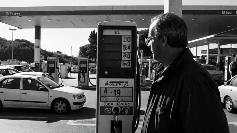 Homem em posto de abastecimento em Lisboa a ver os preços elevados dos combustíveis