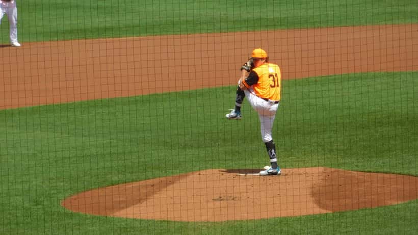 New York Yankees pitcher on the mound during a game at Oriole Park at Camden Yards