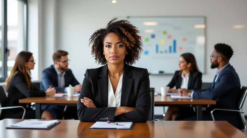 Profesionales mujeres en evento corporativo discutiendo igualdad de oportunidades en el lugar de trabajo