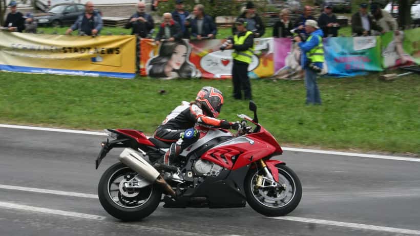 Maria Costello on a motorcycle at Isle of Man TT 2016