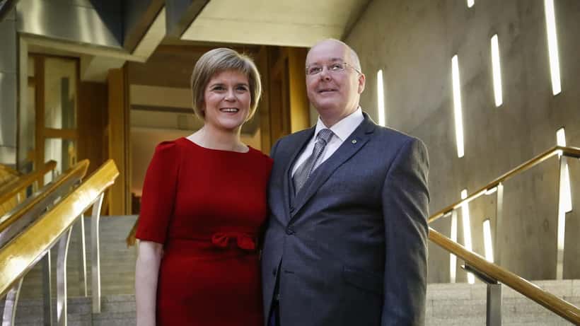 Nicola Sturgeon and Peter Murrell at a public event before his arrest for SNP embezzlement