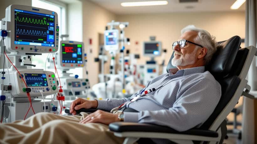 Patient vid dialysmaskin på njurklinik i Stockholm