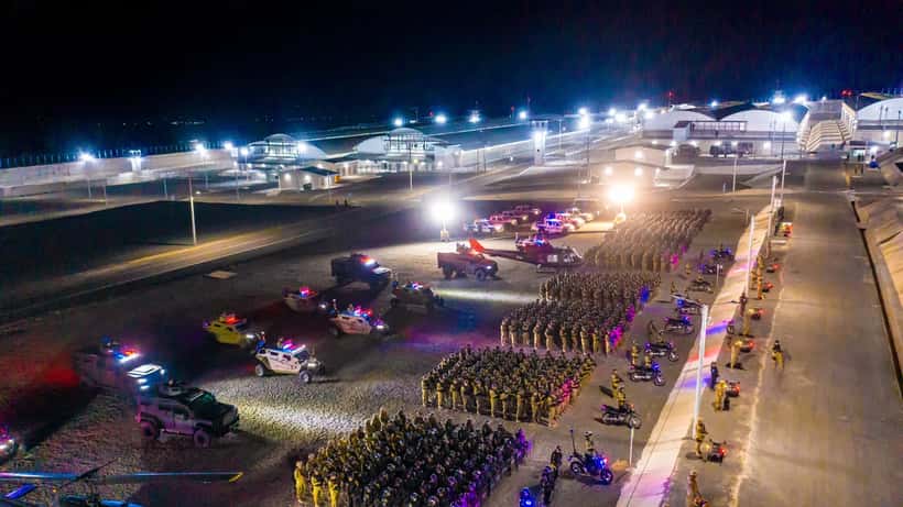 Security personnel inside the CECOT Terrorism Confinement Center in El Salvador