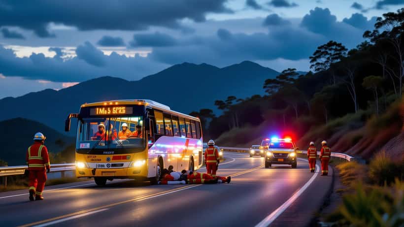 Ônibus tombado na BR-262 em Ibatiba com equipes de socorro no local, setembro de 2026