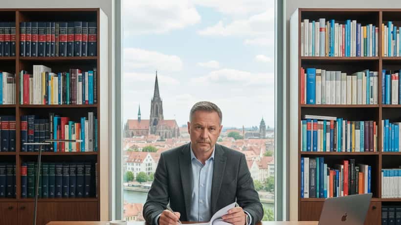 Deutscher Rechtsanwalt prüft Vertragsunterlagen für Auslandsimmobilie