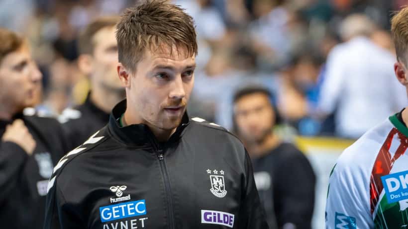 Michael Damgaard håndboldspiller i aktion under kamp for SC Magdeburg