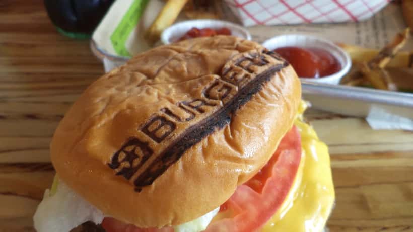 BurgerFi cheeseburger on a tray at a fast food restaurant in Tallahassee, Florida