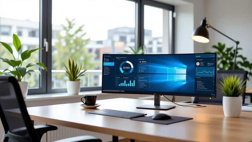 Interface Outlook 2026 sur écran d'ordinateur professionnel avec fonctionnalités IA de productivité
