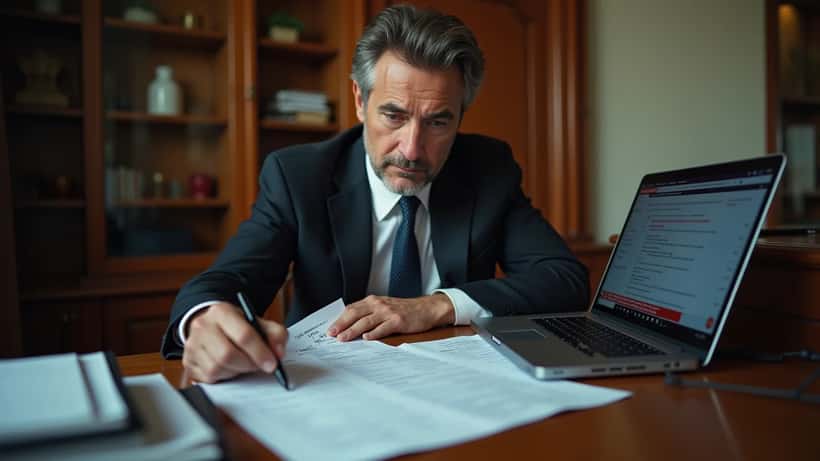 Avvocato italiano che esamina documenti legali in uno studio a Milano