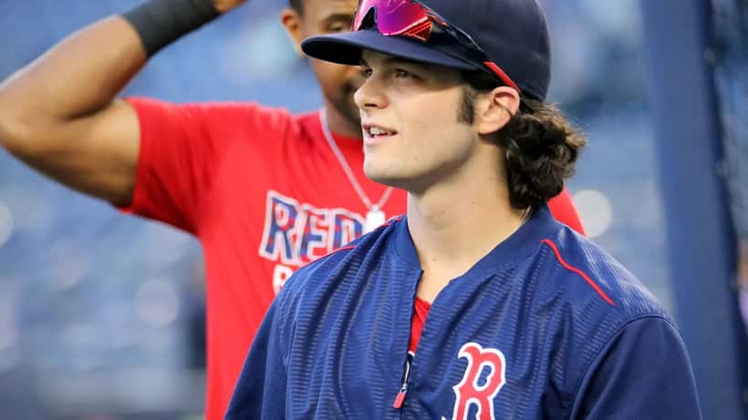 El jardinero Andrew Benintendi antes de un partido contra los Yankees