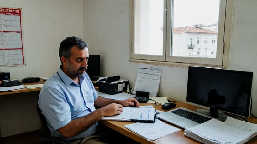 Gestor de TI português em escritório a consultar dashboard de cibersegurança com alertas NIS2 no ecrã