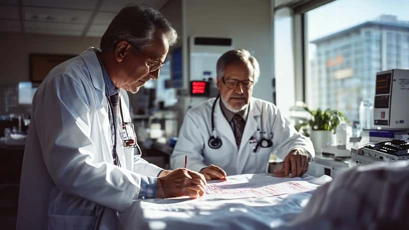 Physician reviewing cardiac ECG results with patient in hospital examination room