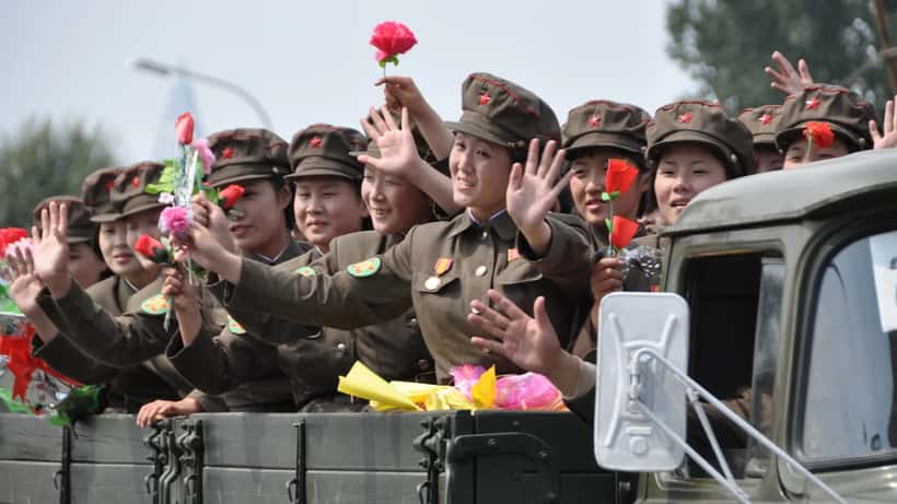 Noord-Koreaanse militairen tijdens parade in Pyongyang
