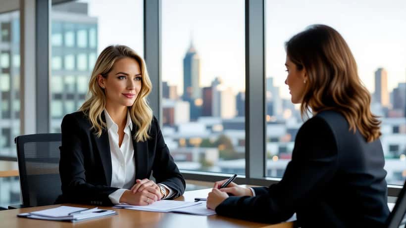Woman reviewing a workplace complaints policy with an employment lawyer in a Perth office