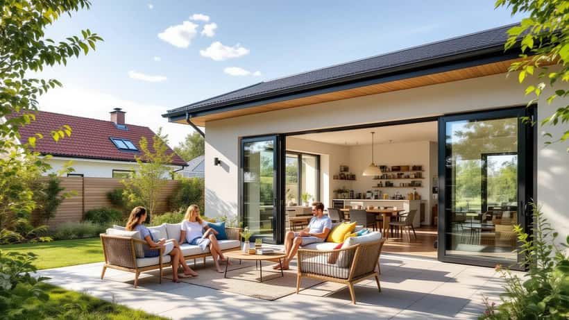 Dansk hus med solafskærmning og åbne vinduer på en varm sommerdag i 2026
