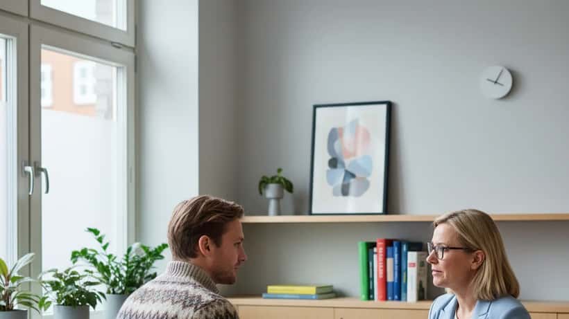 Mann i samtale med psykiater på klinikk i Oslo om bipolar lidelse