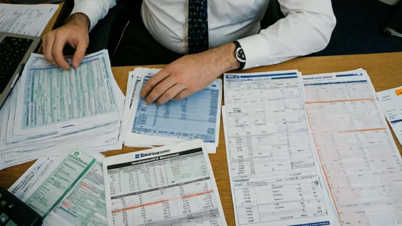 Financial adviser reviewing betting account statements and Gambling Commission documents in a London consultancy office