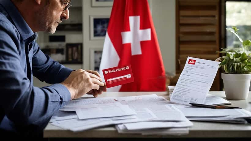 Professionnel étranger consultant des documents de permis de séjour suisse à un guichet administratif
